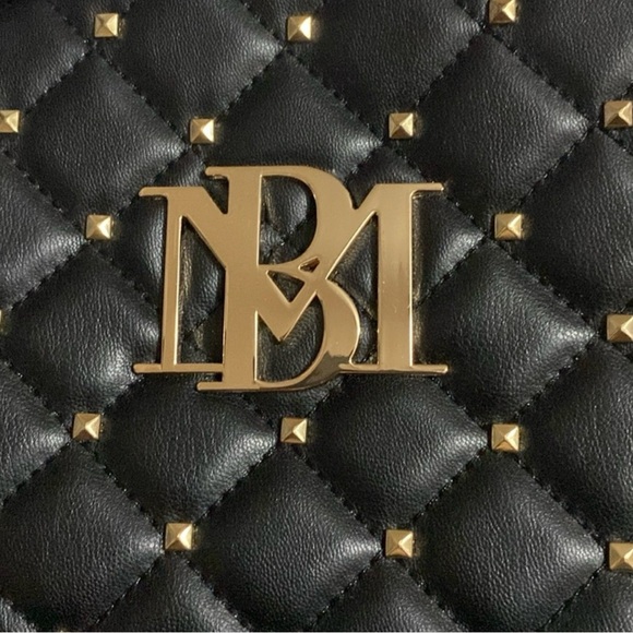 Badgley Mischka Black Quilted Backpack Gold Studded Hardware Adjustable Straps - Picture 8 of 14